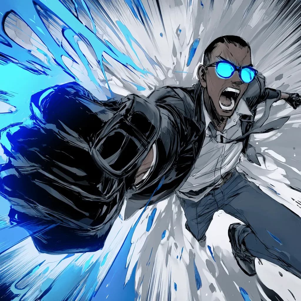 Dynamic anime composition with a fist breaking through a barrier, a metaphor for the operating audit